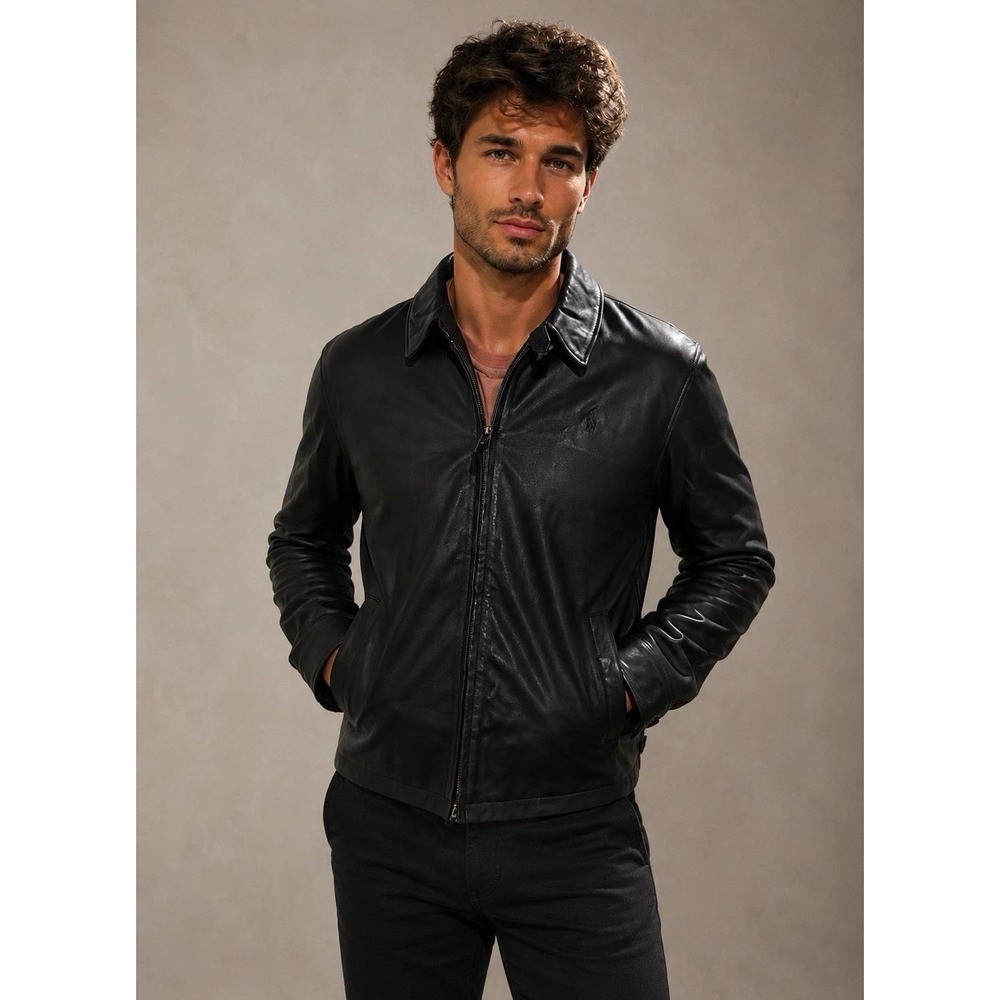 Polo Ralph Lauren Mens Maxwell Lambskin Leather Jacket Black Plaid Lined M $698